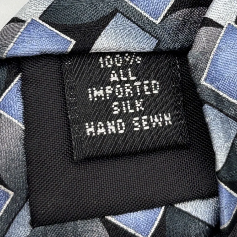 Kilburne & Finch Men's Blue Gray Geometric Silk Necktie Modern Designer Tie